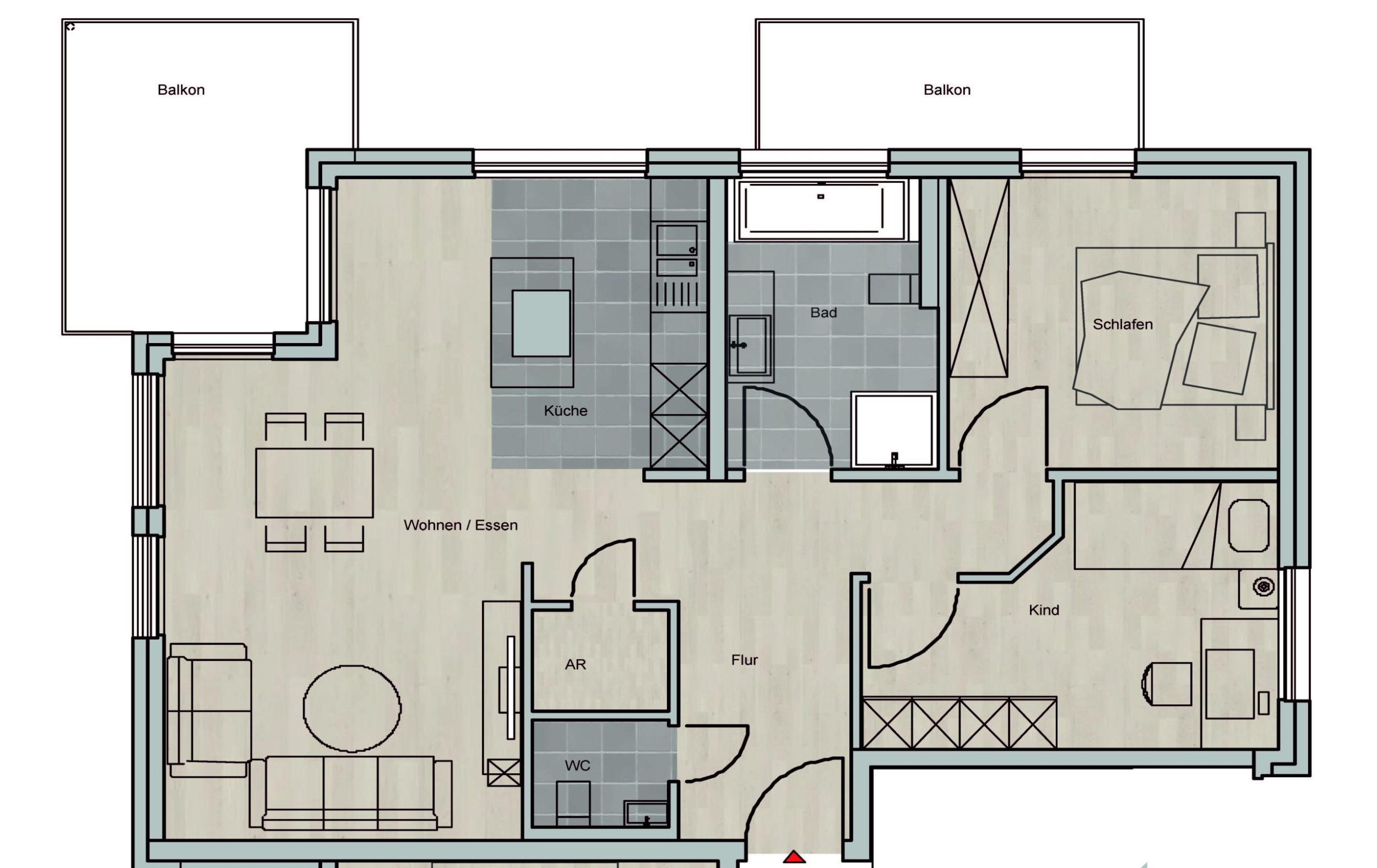 3-Zimmer-Wohnung mit zwei Balkonen