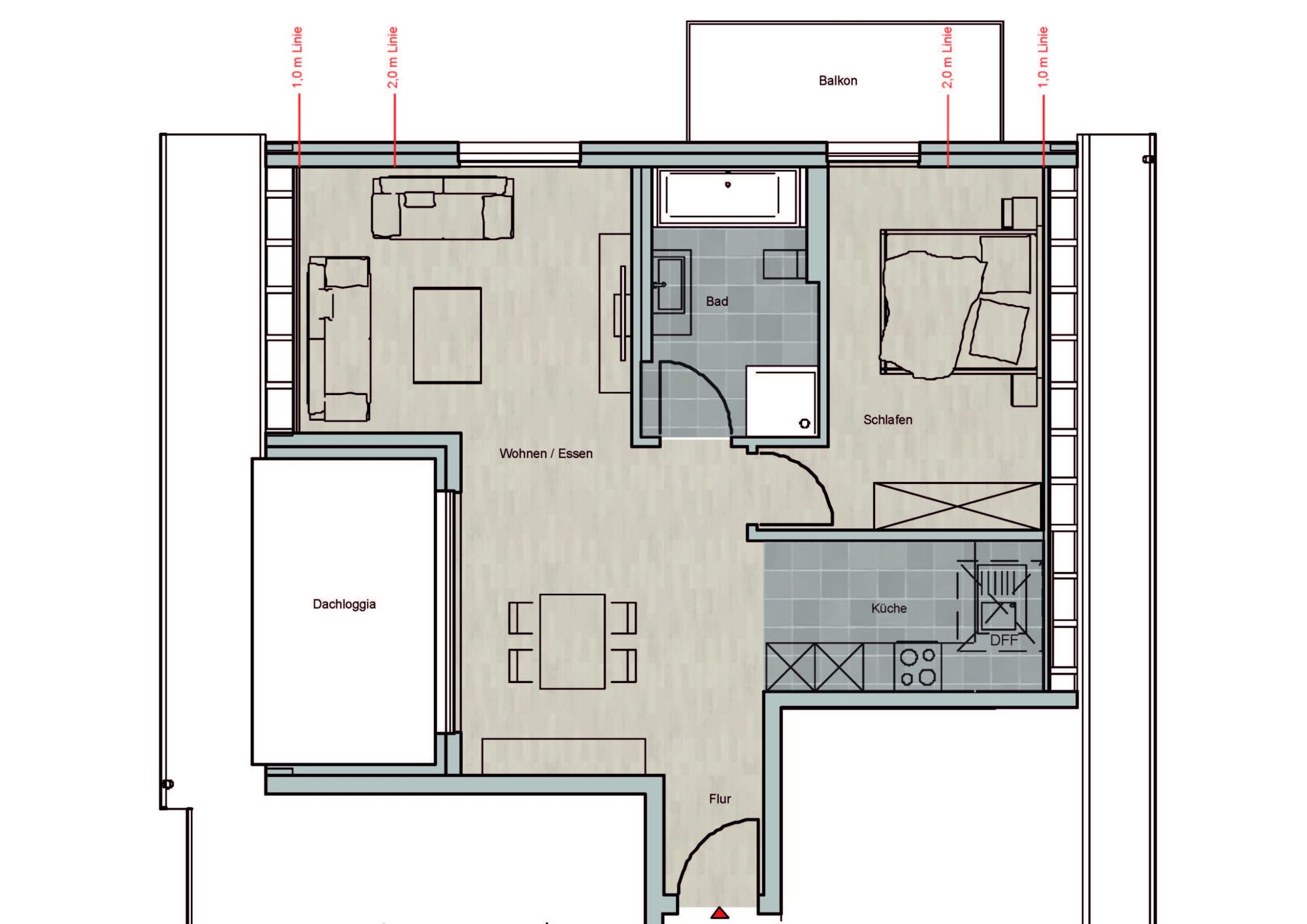 2-Zimmer-DG-Wohnung mit Loggia und Balkon